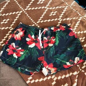 Navy Floral Drawstring Swim Shorts